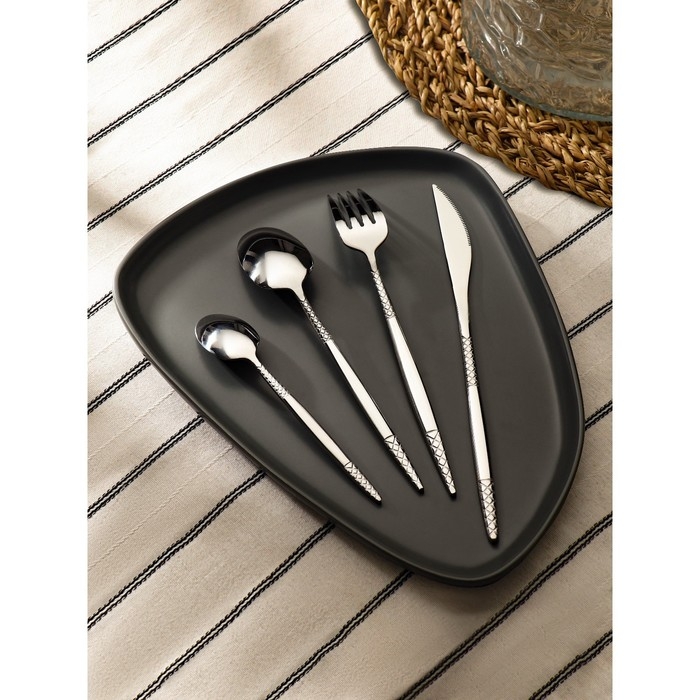 Набор столовых приборов из нержавеющей стали Доляна «Античность», 4 предмета, цвет серебряный Набор столовых приборов из нержавеющей стали Доляна «Античность», 4 предмета, цвет серебряный