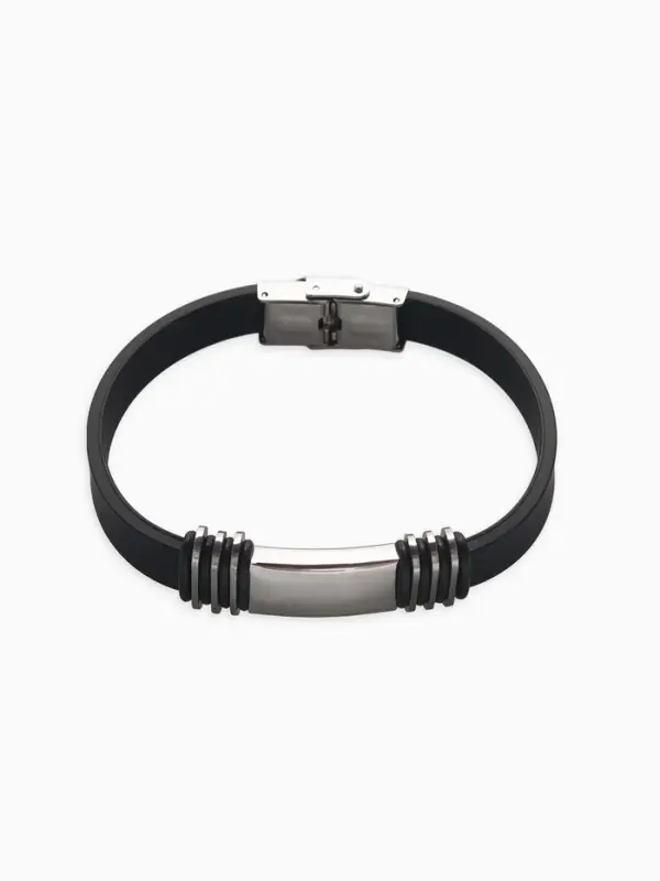 Браслет унисекс &laquo;Стиль&raquo; прямоугольник с тройными вставками, цвет чёрный с серебром, 23 см