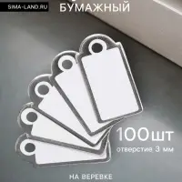 Ценники на верёвке, 100 шт. отверстие 3 мм, 1.3&times;2.5 см, белые, серебристый
