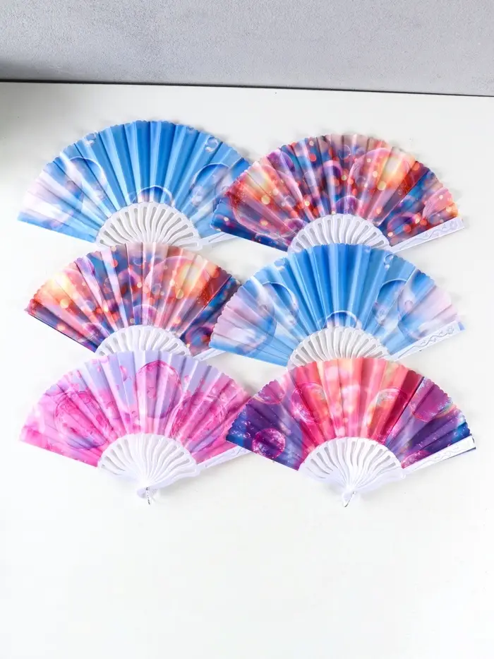 Веер пластик, текстиль "Пузырьки" МИКС 23 см Веер пластик, текстиль "Пузырьки" МИКС 23 см