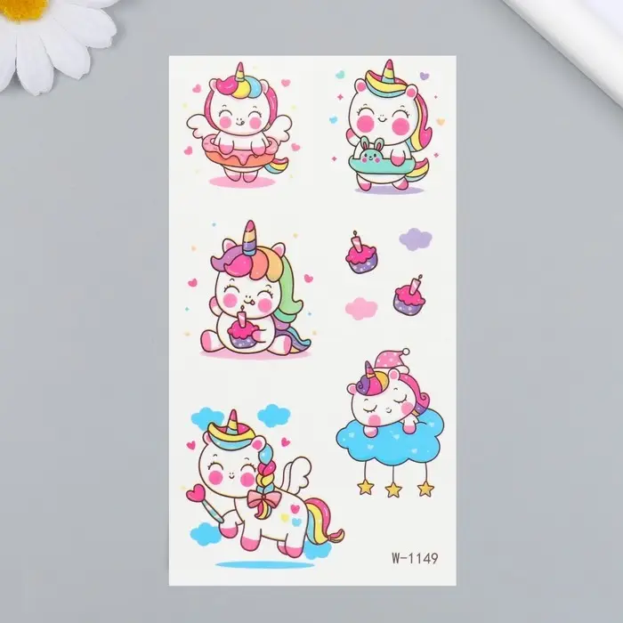 Переводные тату на тело цветные «Радужные единороги», 14×7.5 см