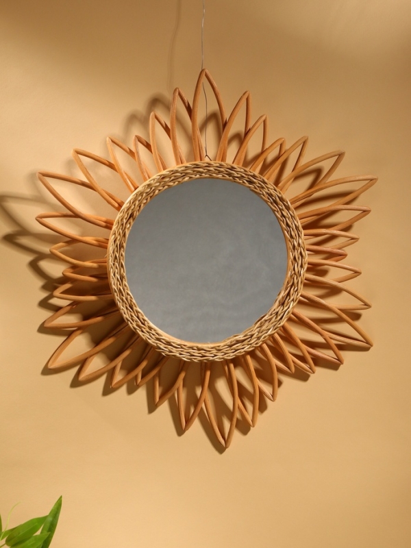 Зеркало настенное, 60х60х3 см, ротанг