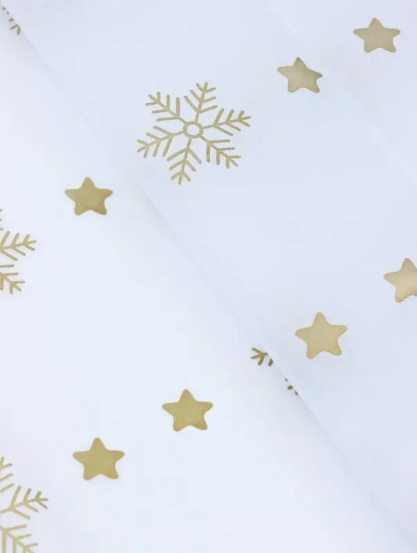 Бумага упаковочная тишью Бумага упаковочная тишью "Снежинки со звездами", золотистый, 50 х 66 см