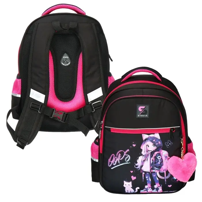 Рюкзак школьный, 40×33×19 см, эргономичная спинка, Stavia «Аниме», чёрный/фиолетовый Рюкзак школьный, 40×33×19 см, эргономичная спинка, Stavia «Аниме», чёрный/фиолетовый