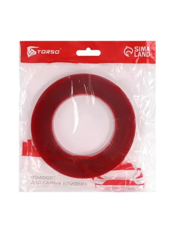 Клейкая лента TORSO, прозрачная, двусторонняя, акриловая, 10 мм &times; 10 м