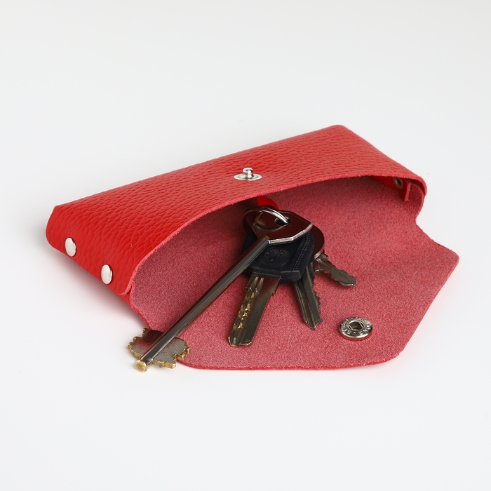 Ключница карманная на кнопке, TEXTURA, длина 15 см, кольцо, цвет красный Ключница карманная на кнопке, TEXTURA, длина 15 см, кольцо, цвет красный