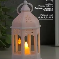 Светодиодная свеча в подсвечнике RISALUX &laquo;Фонарь изыска&raquo;, LED-ночник, от батареек 3&times;LR44, белый, 6.3&times;5.5&times;11.5 см
