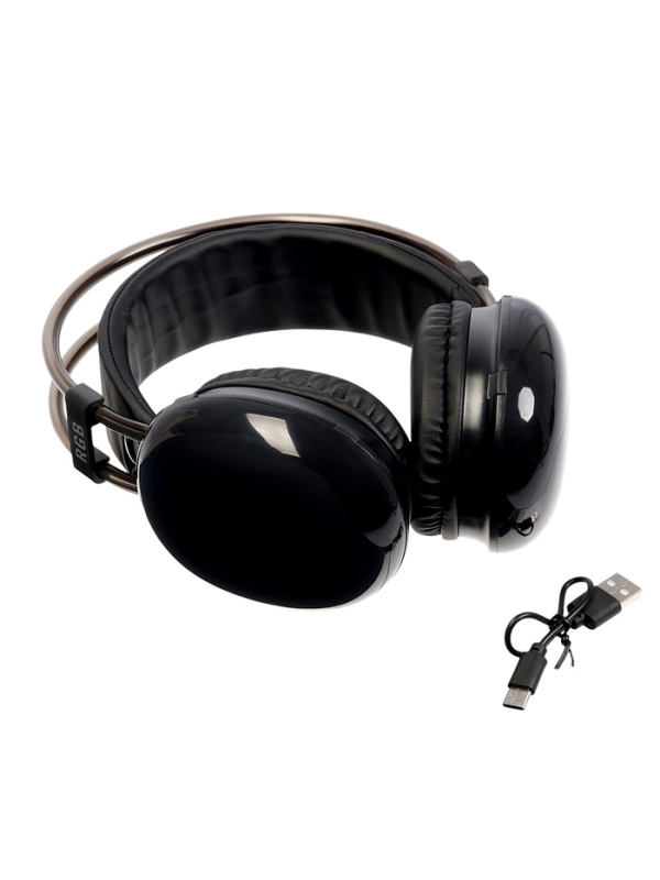 Наушники полноразмерные Mybit W-33, RGB подсветка, BT5.3, 800 мАч, Type-C, чёрные