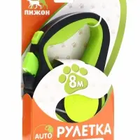 Рулетка &laquo;Пижон&raquo;, 8 м, до 40 кг, трос, светоотражающая, прорезиненная ручка, зелёная