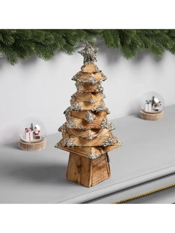 Фигура деревянная &laquo;Ёлочка&raquo;, 33&times;17&times;17 см, 50 LED, от батареек AAx2, свечение тёплое белое