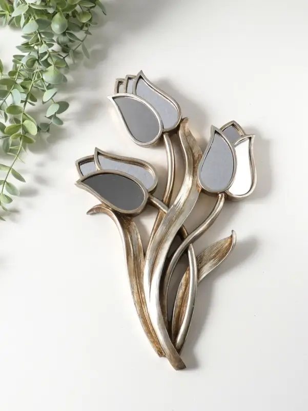 Панно настенное полистоун &laquo;Зеркальные тюльпаны&raquo;, под серебро с позолотой, 22&times;3&times;35 см