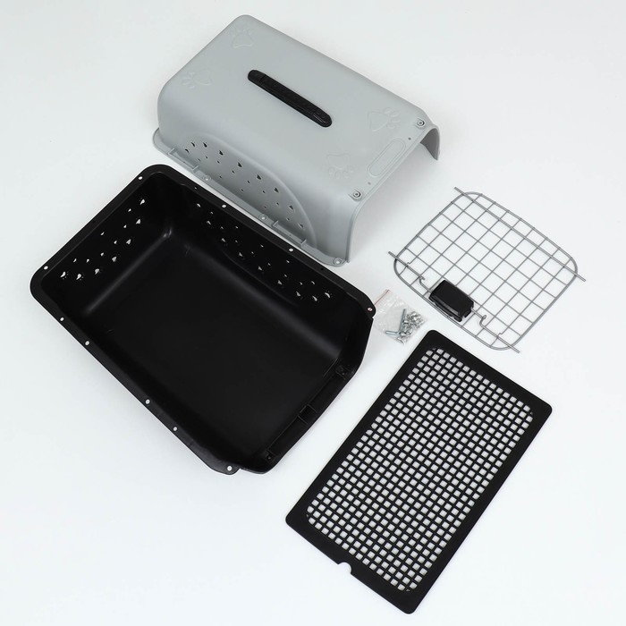 Переноска для животных пластиковая с металлической дверью 47 х 30 х 35 см, вес до 12 кг, серая  9347 Переноска для животных пластиковая с металлической дверью 47 х 30 х 35 см, вес до 12 кг, серая  9347