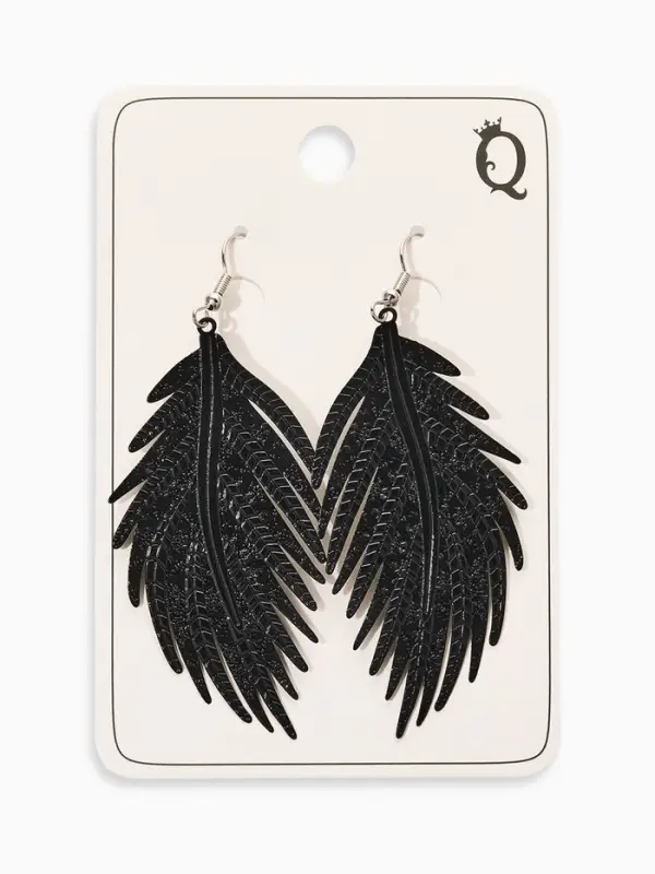 Серьги металл &laquo;Папоротник&raquo;, листочек чёрные