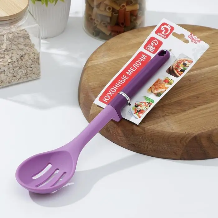 Ложка кулинарная с прорезями Доляна «Мегара», 29 см, цвет фиолетовый Ложка кулинарная с прорезями Доляна «Мегара», 29 см, цвет фиолетовый