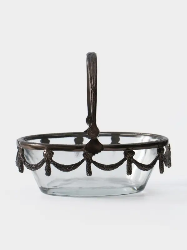 Стеклянная ваза с ручкой &laquo;Богемия&raquo;, 14.5&times;13.5&times;11.5 см, стекло, латунь