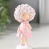 Сувенир полистоун "Малышка с цветочной шевелюрой в розовом платье" 4,5х4х9 см