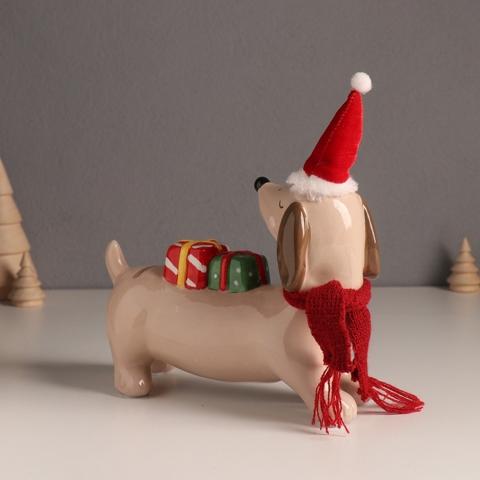 Копилка керамика  Копилка керамика "Собака такса новогодняя" 19х20х8 см