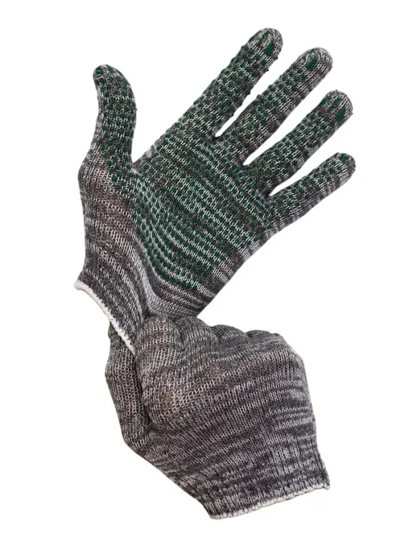Перчатки рабочие, хб, вязка 7 класс, 3 нити, размер 9, с ПВХ точками, серые