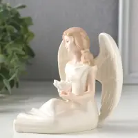 Сувенир керамика "Девушка-ангел в белом платье, с белой розой в ладонях" 11,3х10х9,8 см