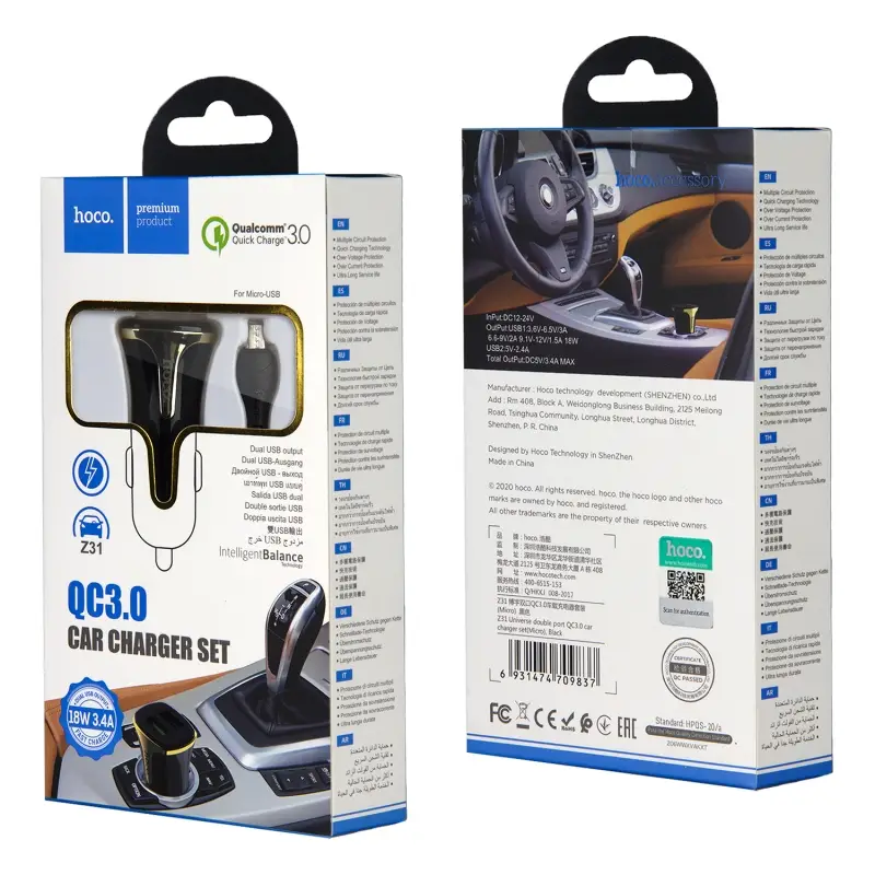 * АЗУ Z31 USB на Micro USB + 2 USB 3.4A Hoco черный * АЗУ Z31 USB на Micro USB + 2 USB 3.4A Hoco черный