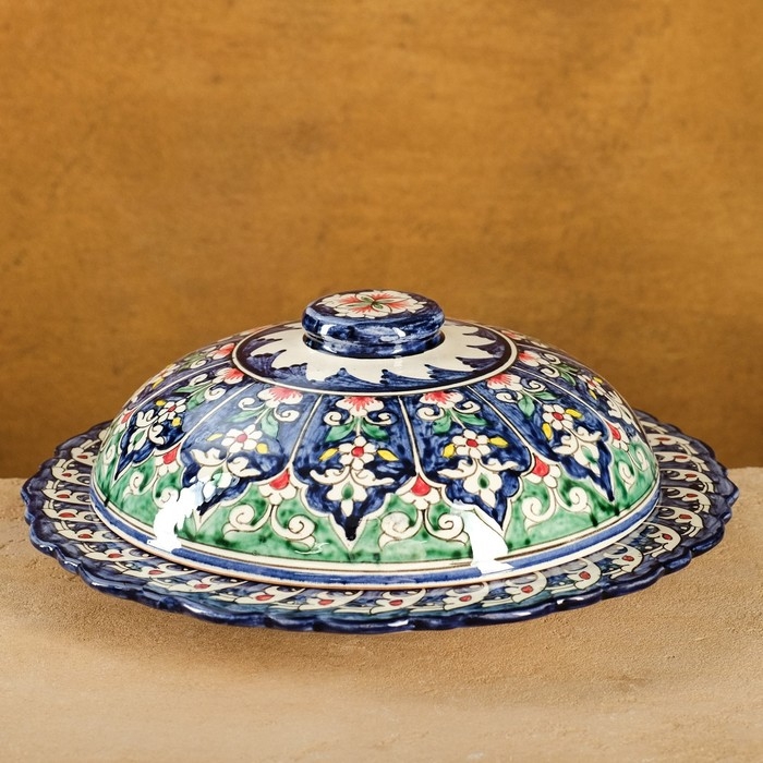 Блинница Риштанская Керамика  Блинница Риштанская Керамика "Узоры", 24 см, синий