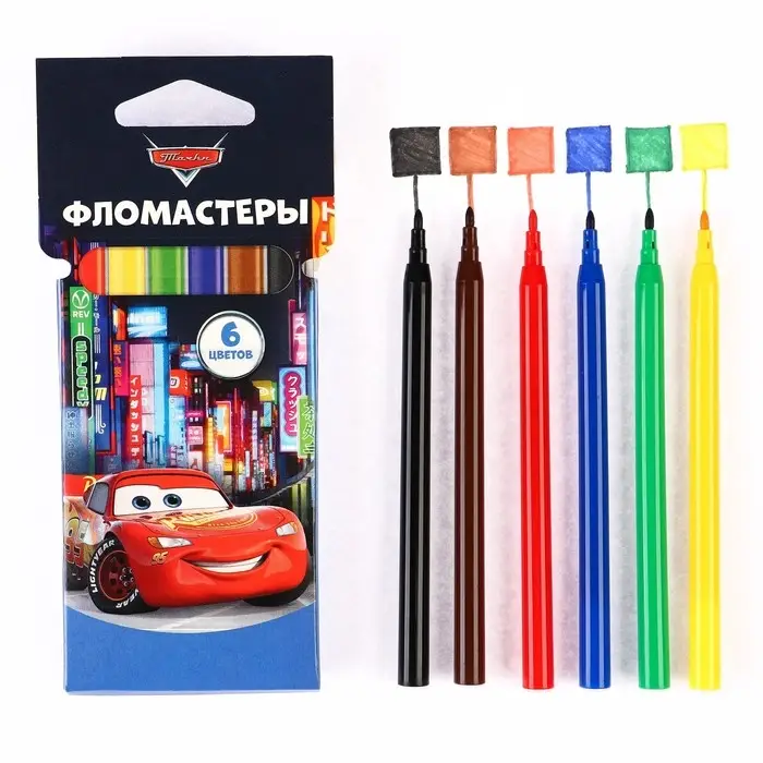 Фломастеры 6 цветов, вентилируемый колпачок «Тачки» Фломастеры 6 цветов, вентилируемый колпачок «Тачки»