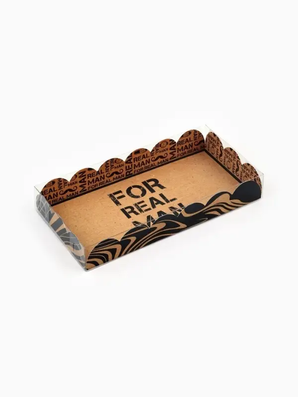 Коробка для печенья, кондитерская упаковка с пластиковой крышкой, &laquo;Настоящему мужчине&raquo;, 10.5&times;21&times;3 см