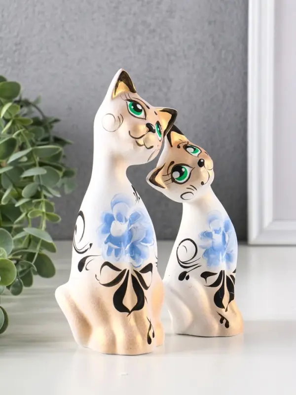 Набор фигурок керамика &laquo;Love Коты ушастые&raquo;, 2 шт., в цветочек, 13&times;6&times;17 см
