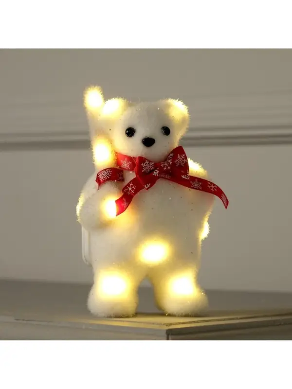 Светодиодная фигура &laquo;Медведь с посохом&raquo; 9&times;15&times;6 см, флок, от батареек CR2032&times;2, свечение тёплое белое