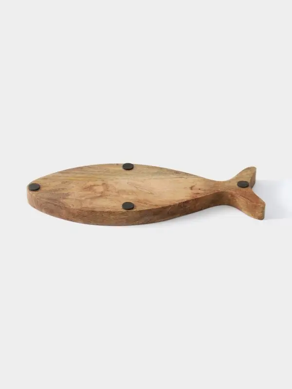 Блюдо в форме рыбки &laquo;Желтые и синие цветы&raquo;, 32&times;11.5&times;2 см, дерево манго