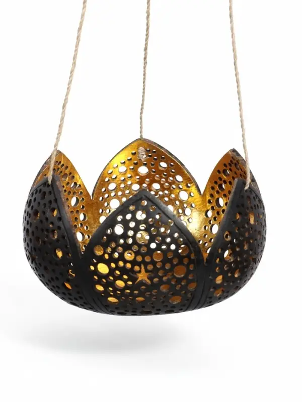 Подсвечник подвесной из кокоса &laquo;Бутон&raquo;, 14&times;14&times;10 см, чёрно-золотой