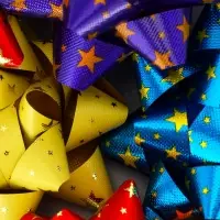 Подарочный Бант - звезда №7.5, металлик с рисунком, для упаковки подарков, набор 8 шт., МИКС