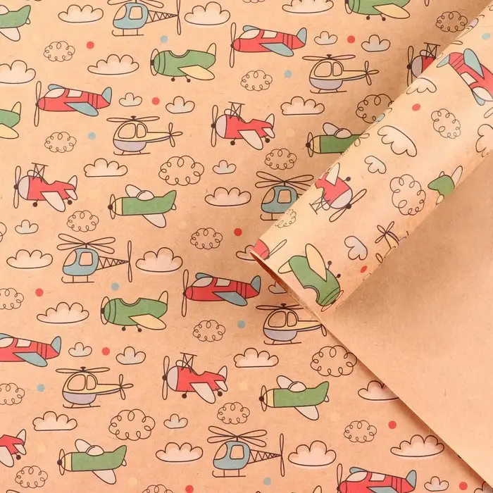 Бумага упаковочная крафтовая &laquo;Самолёты&raquo;, 50 х 70 см