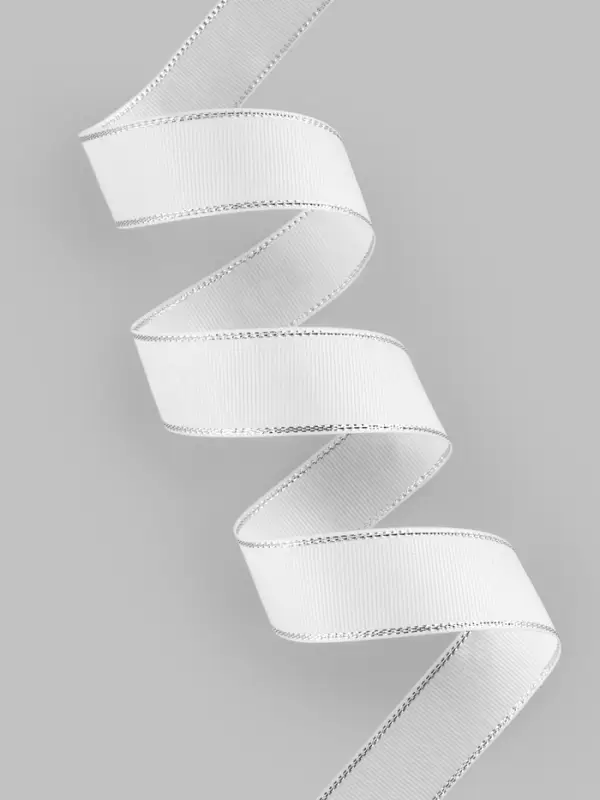 Лента репсовая, с серебряным люрексом, 25 мм, 23&plusmn;1 м, белая №001