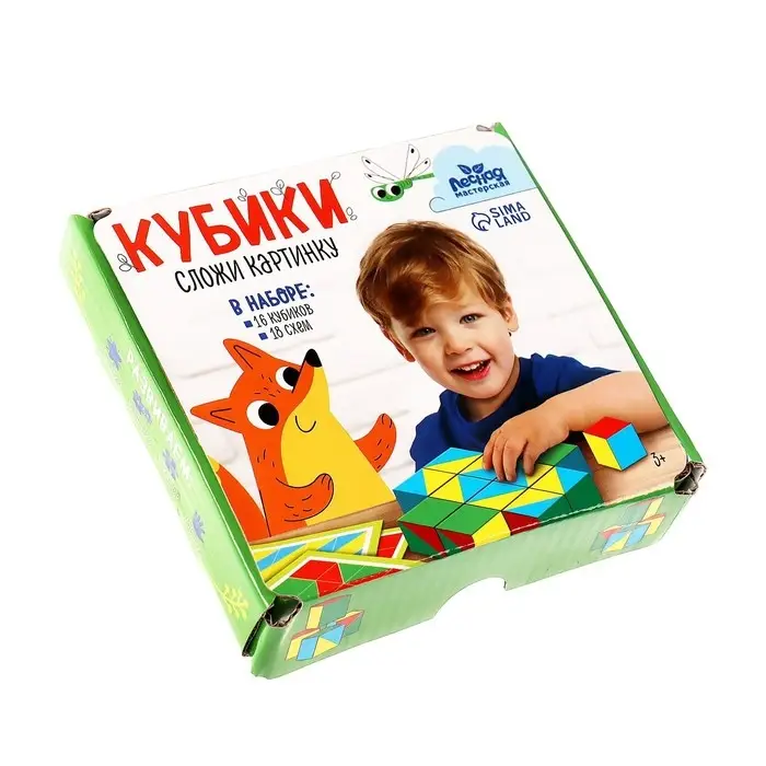 Кубики деревянные &laquo;Сложи картинку&raquo;, 16 кубиков, задания в комплекте