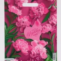 Пакет "Розовые пионы , полиэтиленовый с вырубной ручкой 30х40 см, 60 мкм Пакет "Розовые пионы , полиэтиленовый с вырубной ручкой 30х40 см, 60 мкм