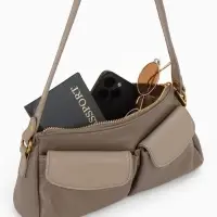 Сумка женская багет TEXTURA на молнии, 27&times;8&times;13 см, бежево-серая