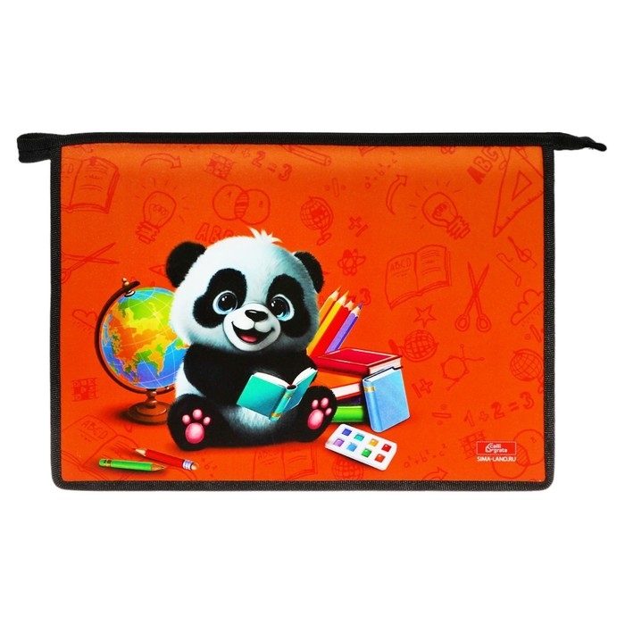 Папка для труда А4, молния сверху, пластиковая, ПТР-22, универсальная, Calligrata  Папка для труда А4, молния сверху, пластиковая, ПТР-22, универсальная, Calligrata "Панда"