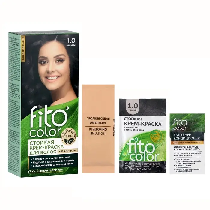 Стойкая крем-краска для волос Fitocolor, тон черный, 115 мл