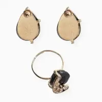 Гарнитур 3 предмета: серьги, кулон, кольцо &laquo;Капли&raquo;, чёрно-белые в золоте, 45 см