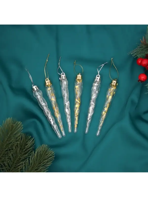 Ёлочные игрушки набор 6 шт. &laquo;Сосулька&raquo;, 11.5&times;1 см, золото/серебро