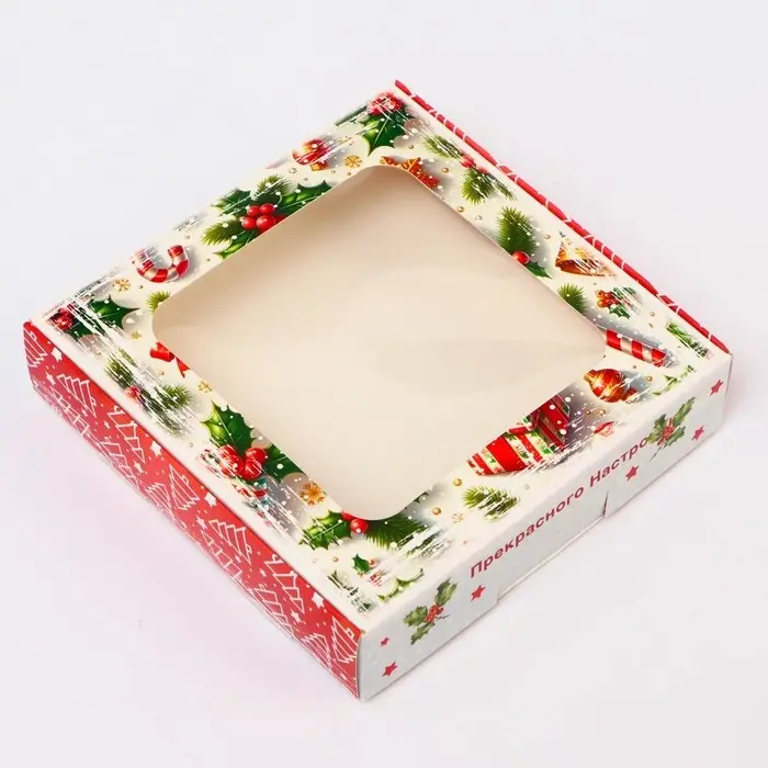 Подарочная коробка сборная с окном «Прекрасного настроения», 13×13×3 см Подарочная коробка сборная с окном «Прекрасного настроения», 13×13×3 см