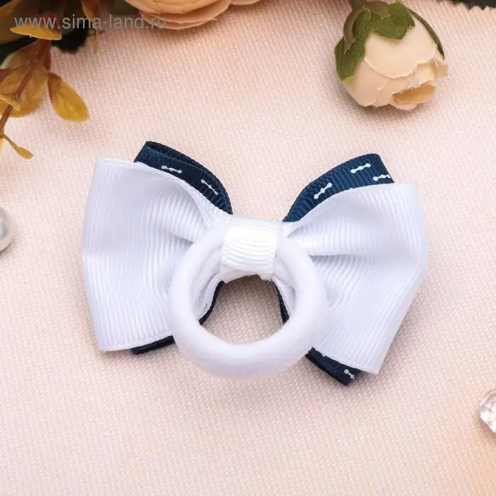 Резинка для волос «Школьница», бант штрихи, 6.5 см, сине-белая