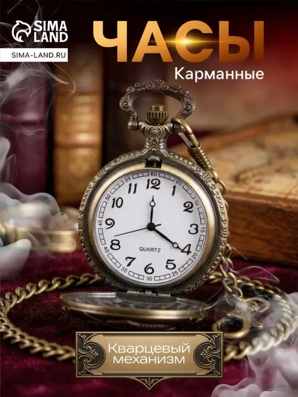 Часы карманные &laquo;Рыбалка&raquo;, кварцевые, d=4.5 см, цепочка 80 см