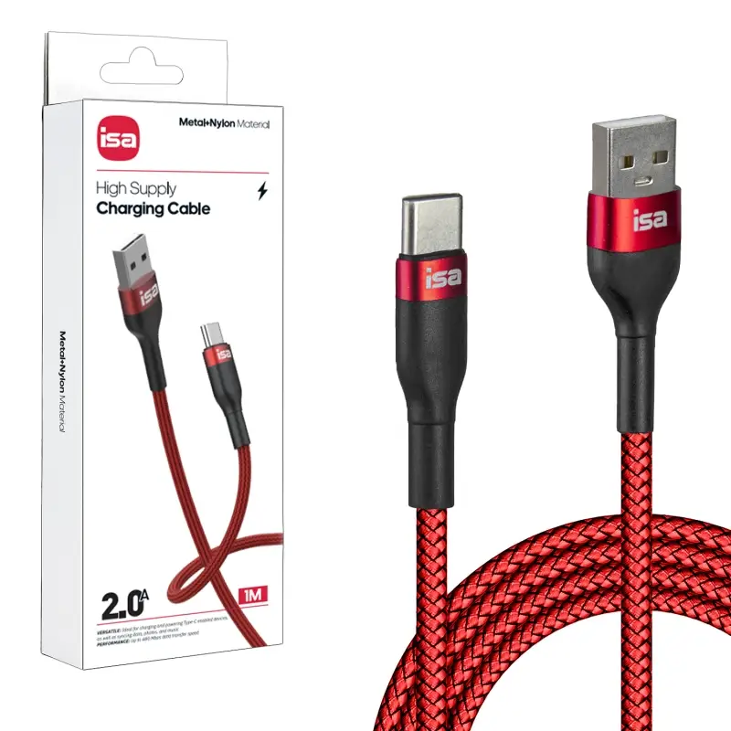 Кабель BX-5 USB на Type-C 1m 2A ISA красный Кабель BX-5 USB на Type-C 1m 2A ISA красный