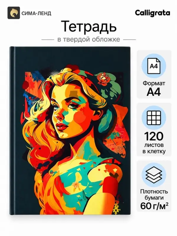 Колледж-тетрадь Calligrata TOP &laquo;Девушка. Арт&raquo; А4, 120 листов, в клетку, в твёрдой обложке 7БЦ, матовая ламинация, выборочный лак