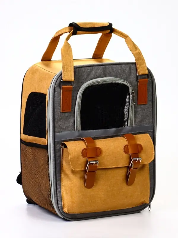 Рюкзак-переноска для кошек и собак, 30&times;21&times;41 см, серый, жёлтый