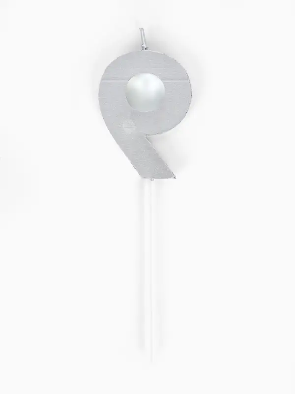 Свеча для торта &laquo;Элемент&raquo;, цифра "9" серебро