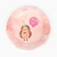 Тарелка одноразовая бумажная «Желаю счастья, ёжик», розовая, 18 см