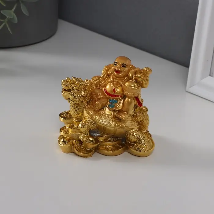 Нэцкэ фигурка &laquo;Хотей на драконочерепахе&raquo;, 7.5&times;7.5 см, под золото